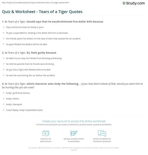 tears of a tiger questions test|Tears Of A Tiger Quizzes, Questions & Answers .